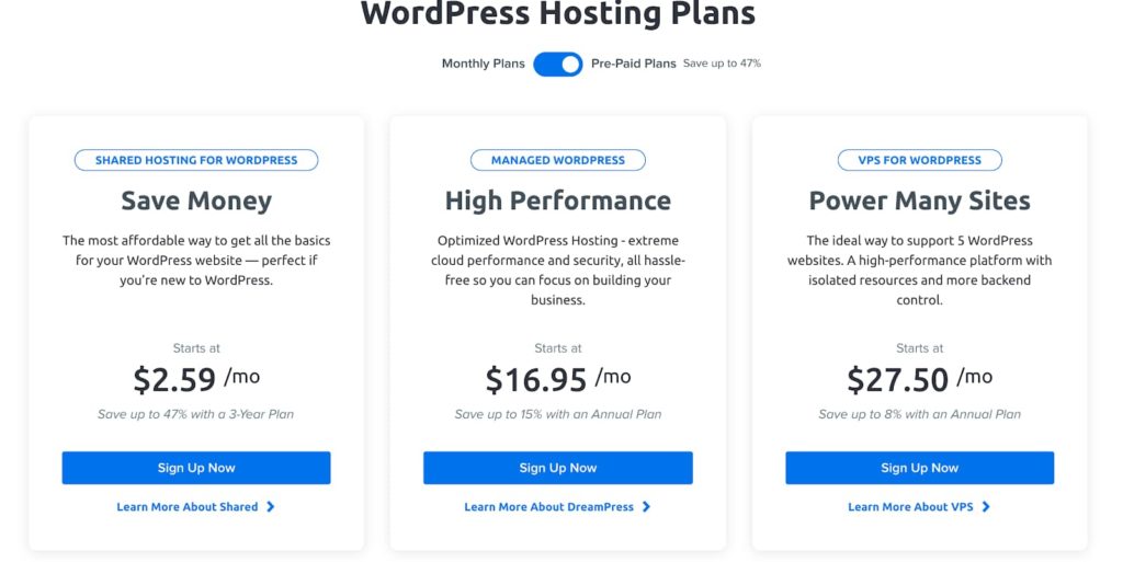 Dreamhost Pricing Plan Table (Graphic)