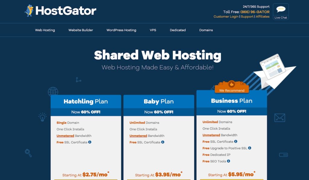 HostGator's WordPress Hosting Plans (Shared Web Hosting) Screenshot
