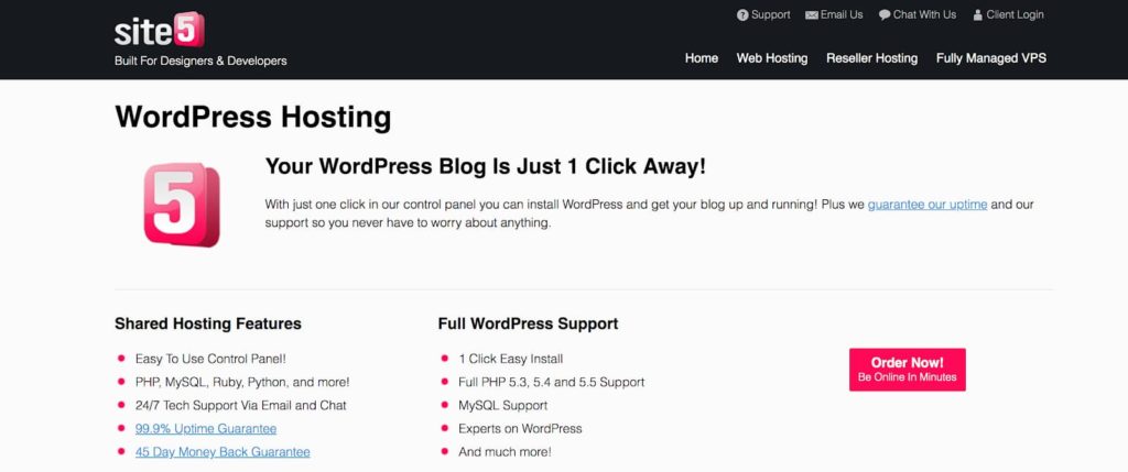 Site5 (Homepage Screenshot) WordPress Hosting Plans for Bloggers