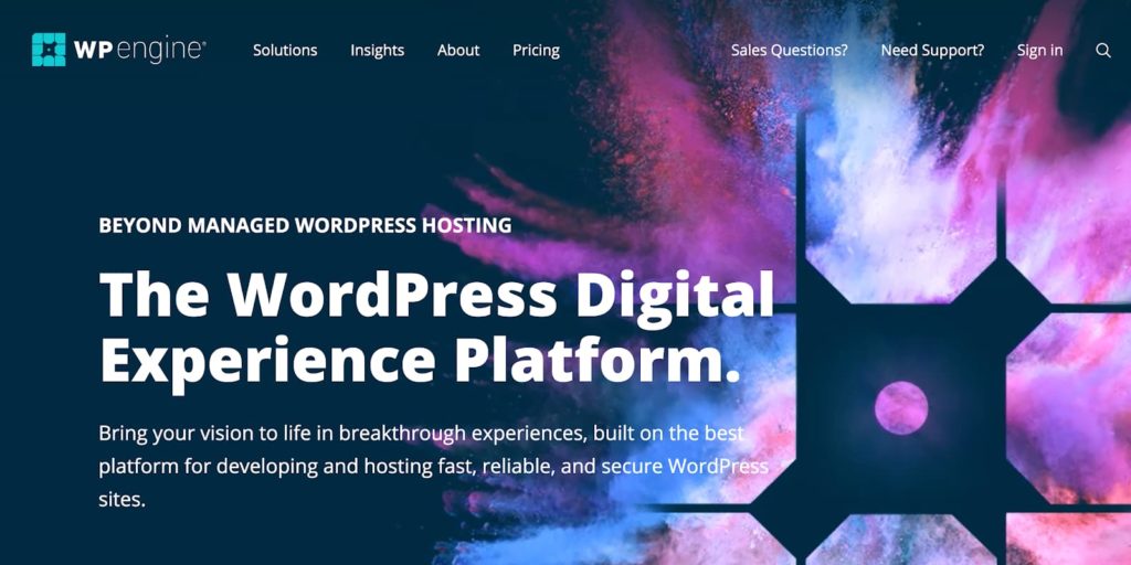 WP Engine WordPress Hosting Plans and Homepage Screenshot