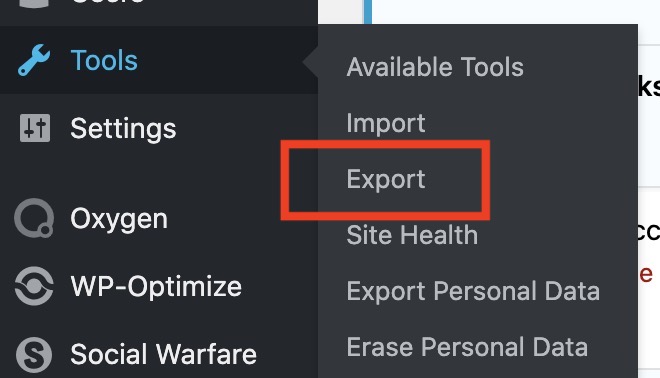 Export options in WordPress