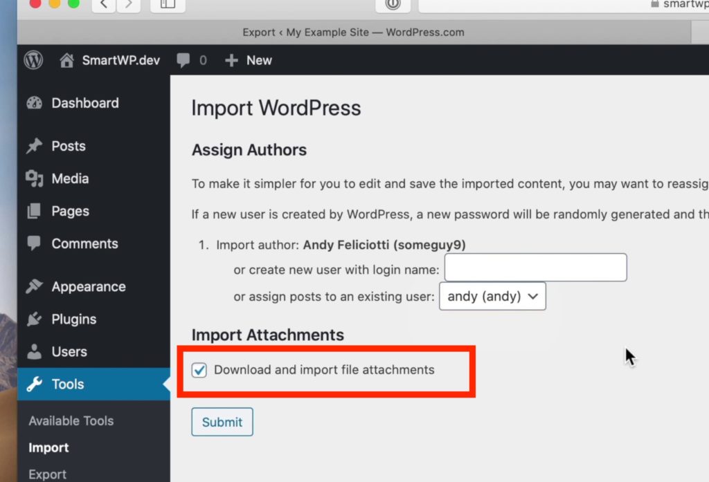 migrate wordpres.com to wordpress.org download all attachments