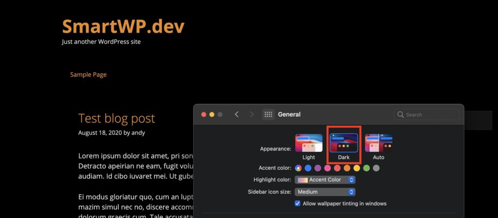 Dark mode enabled in MacOS