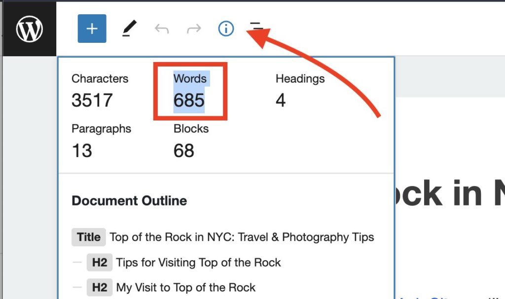 Viewing word count in WordPress