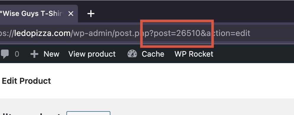 Product ID in the admin dashboard URL