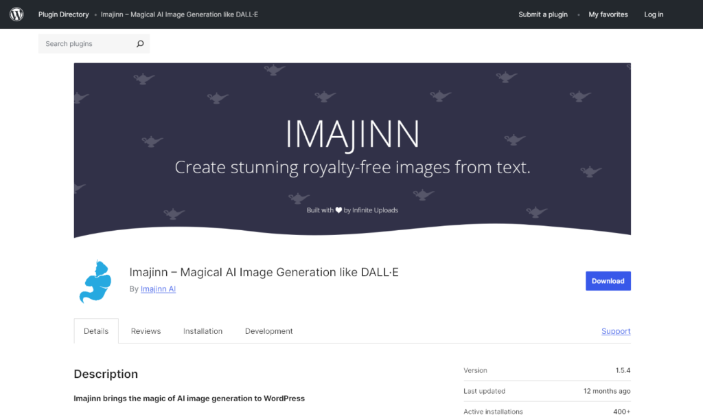 Imajinn AI Image Plugin for WordPress (Screen Shot)