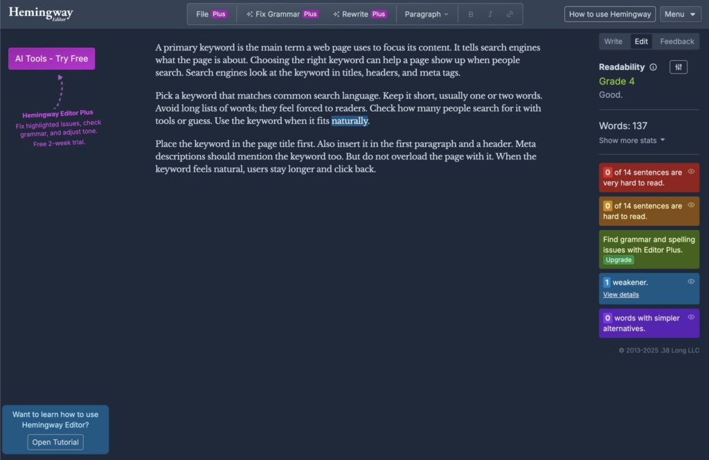 Hemingway App