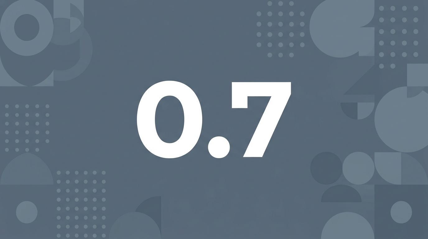 WordPress 0.7: large white version mark on a slate gray background with abstract geometric pattern, representing the first WordPress release