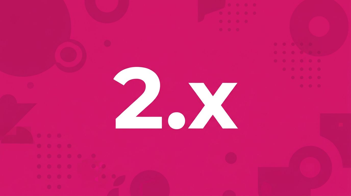 WordPress 2.x: large white version mark on a magenta pink background with abstract geometric pattern