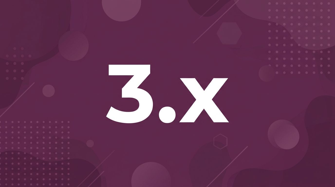 WordPress 3.x: large white version mark on a plum purple background with abstract geometric pattern