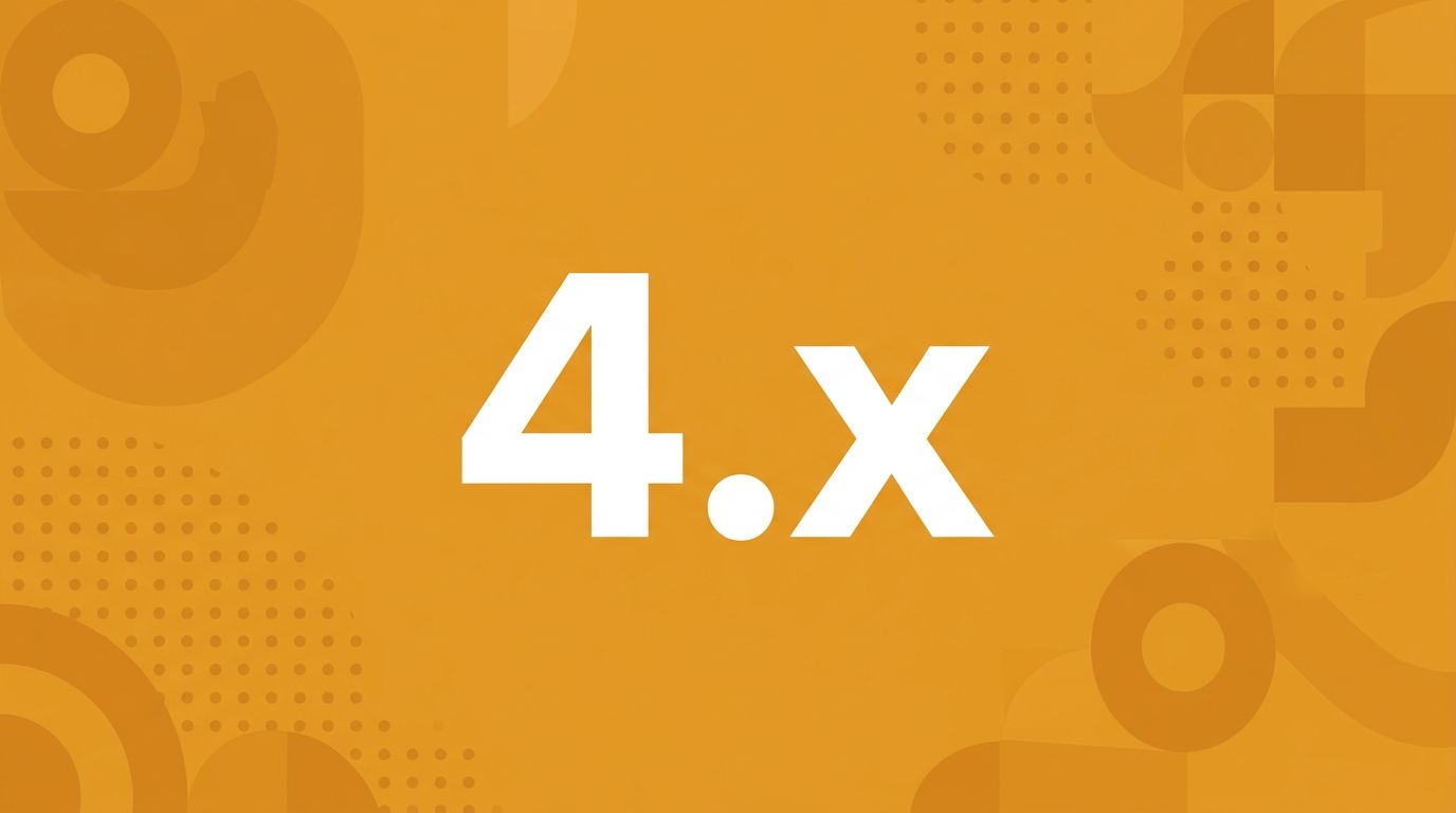 WordPress 4.x: large white version mark on a warm amber orange background with abstract geometric pattern