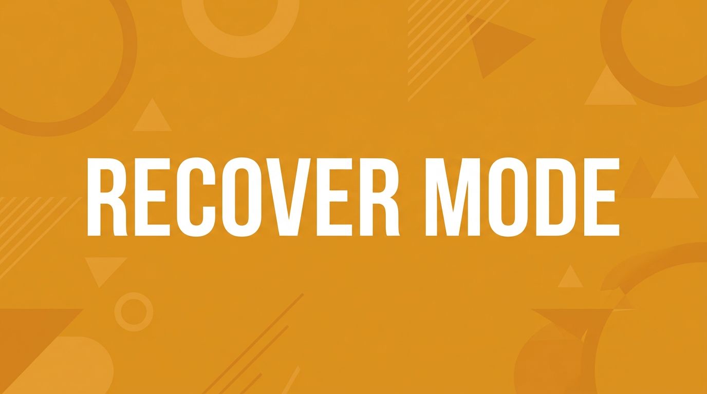 Recover Mode section header — warm amber background with abstract geometric pattern and bold white RECOVER MODE text