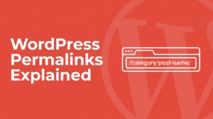 Coral red SmartWP brand graphic with bold white headline reading WordPress Permalinks Explained, with a browser address bar icon showing /category/post-name/ URL path