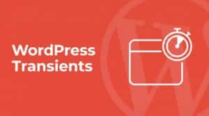 WordPress Transients API icon: stopwatch and data box on coral background