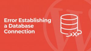 WordPress error establishing a database connection illustration showing a database icon with a broken connection