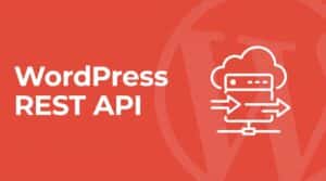 WordPress REST API illustration showing a server with arrows indicating data flowing in and out, representing API endpoints