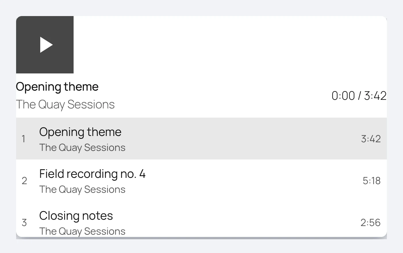 The WordPress 7.1 Playlist block showing three audio tracks with durations