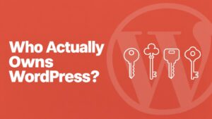 Four different keys beside the WordPress logo, representing the four separate parties that control different parts of WordPress