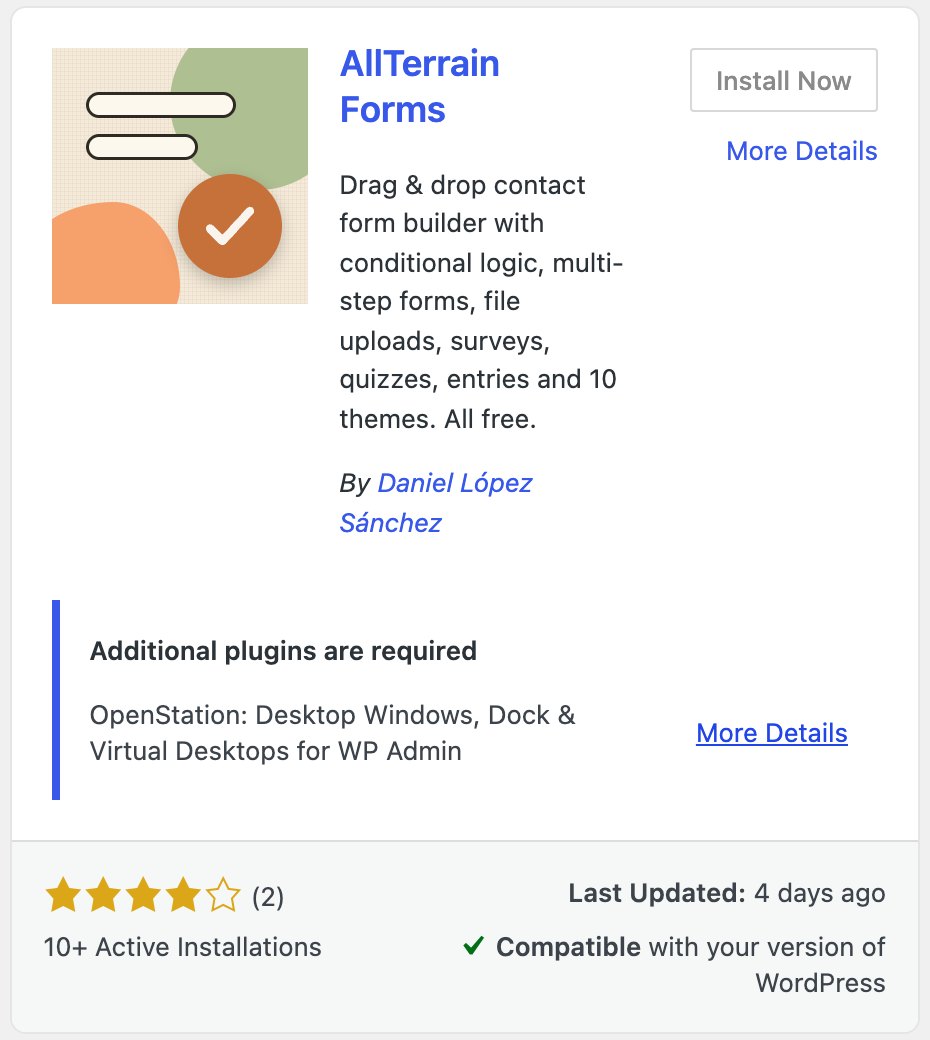 A plugin card showing the Additional plugins are required notice and a disabled Install Now button