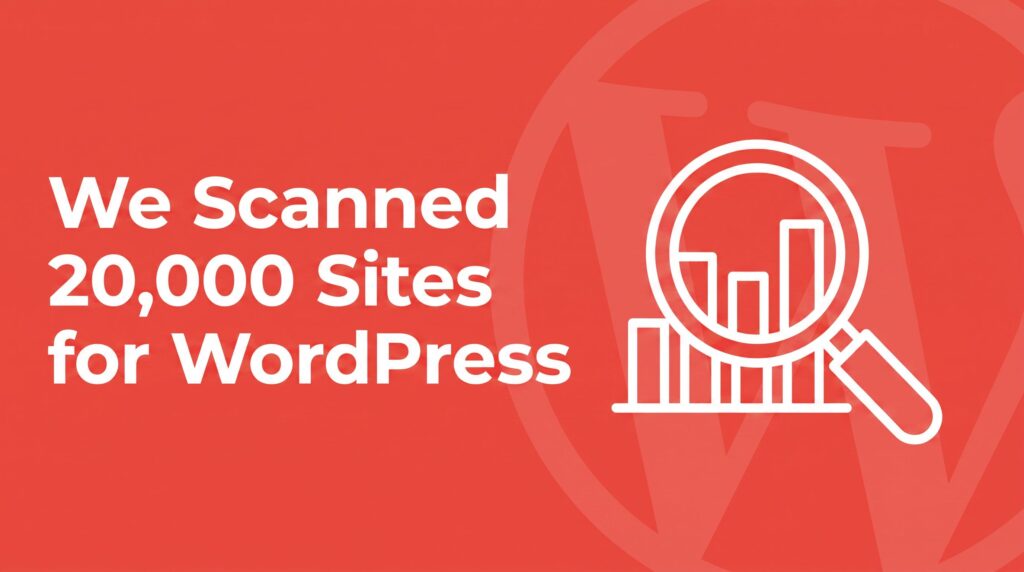 Illustration of a magnifying glass over a bar chart, representing a scan of 20,000 websites for WordPress